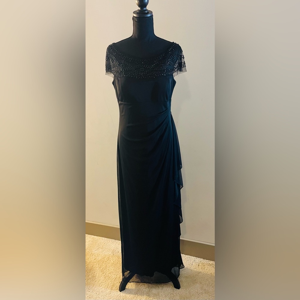 R & M Richards Black Beaded Midi Dress